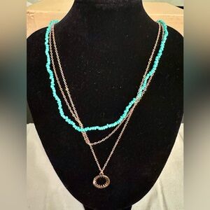Turquoise Beaded Rose Gold Triple Strand Necklace